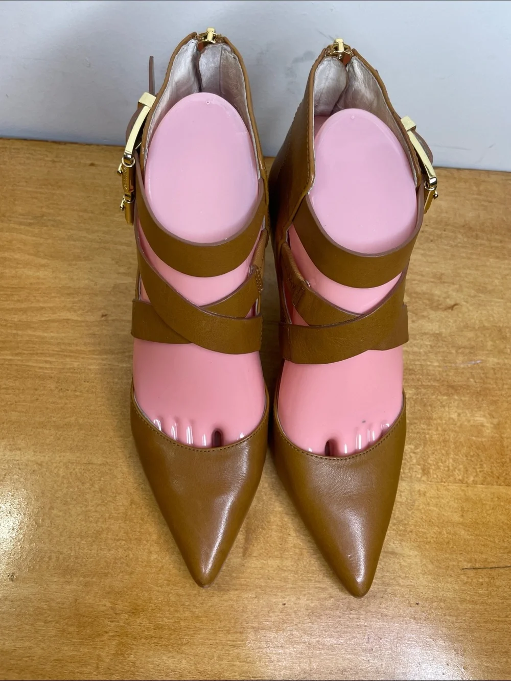 MICHAEL Michael Kors Tan Pointed-Toe Double Buckle Strap Heels. Size 7